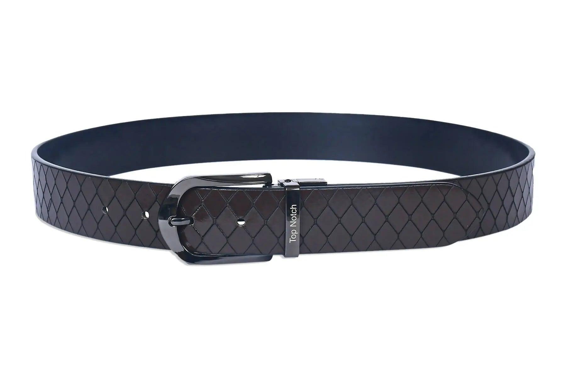Top Notch Men's Reversible Italian Leather belt for men 1.25 inch (35mm) Waist Strap Black/Dark Brown Belt (TP0029) Haq Fashion