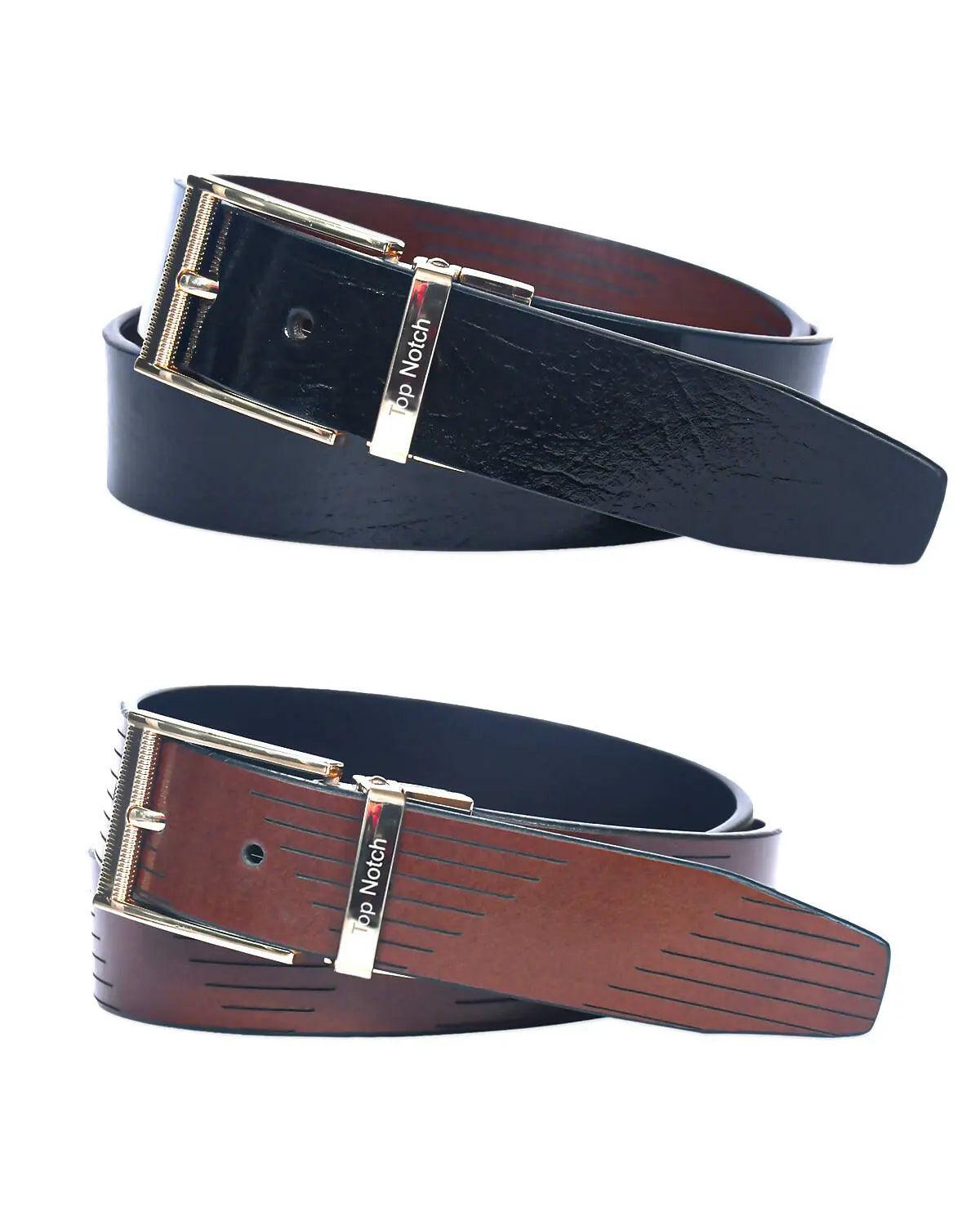 Top Notch Men's Reversible Italian Leather belt for men 1.25 inch (35mm) Waist Strap Black/Tan Belt (TP0030) Haq Fashion