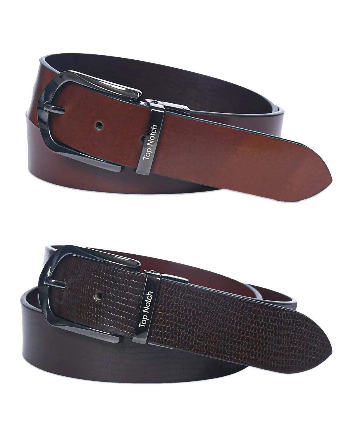 Top Notch Men's Reversible Italian Leather belt for men 1.25 inch (35mm) Waist Strap Brown/Tan Belt (TP0011) Haq Fashion