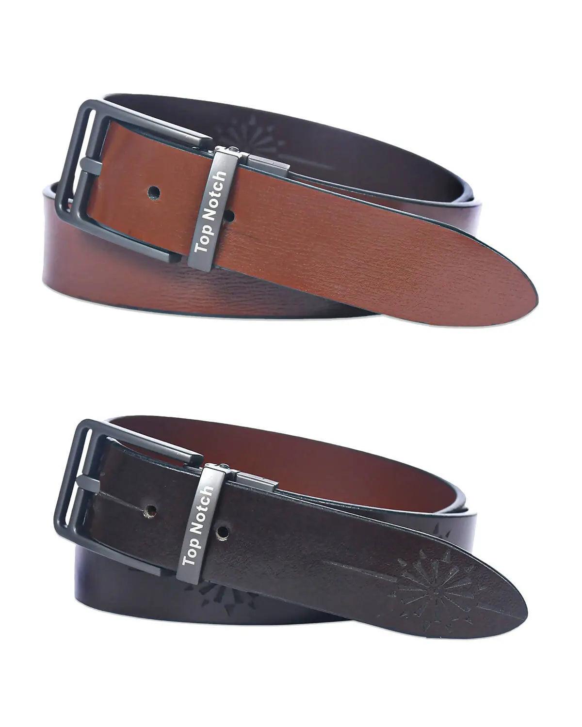 Top Notch Men's Reversible Italian Leather belt for men 1.25 inch (35mm) Waist Strap Brown/Tan Belt (TP0031) Haq Fashion