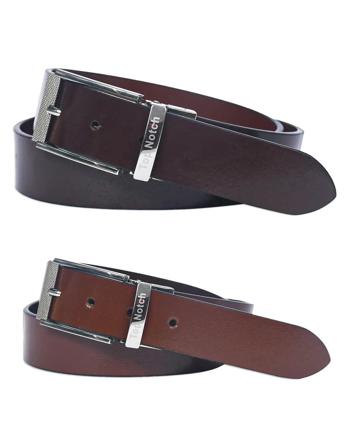 Top Notch Men's Reversible Italian Leather belt for men 1.25 inch (35mm) Waist Strap Tan/Dark Brown Belt (TP0013) Haq Fashion