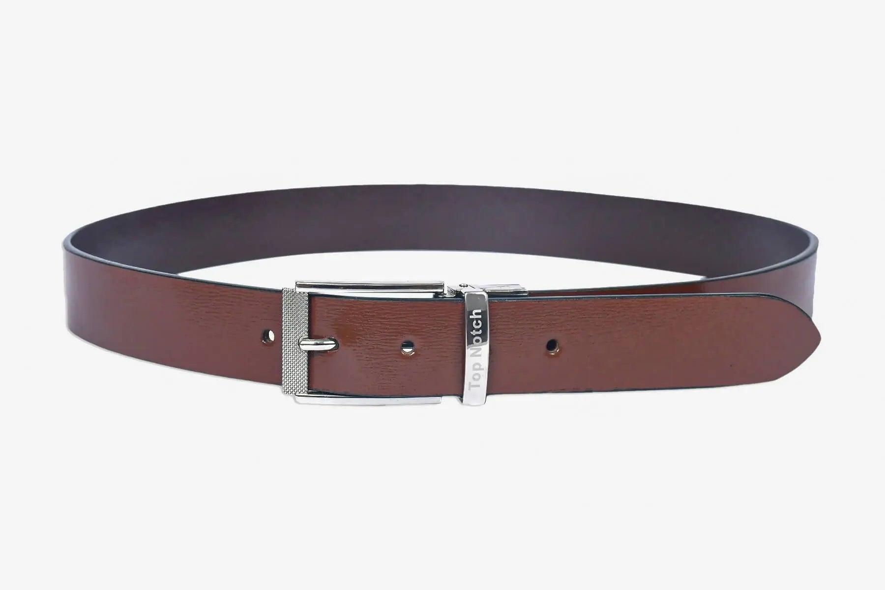 Top Notch Men's Reversible Italian Leather belt for men 1.25 inch (35mm) Waist Strap Tan/Dark Brown Belt (TP0013) Haq Fashion